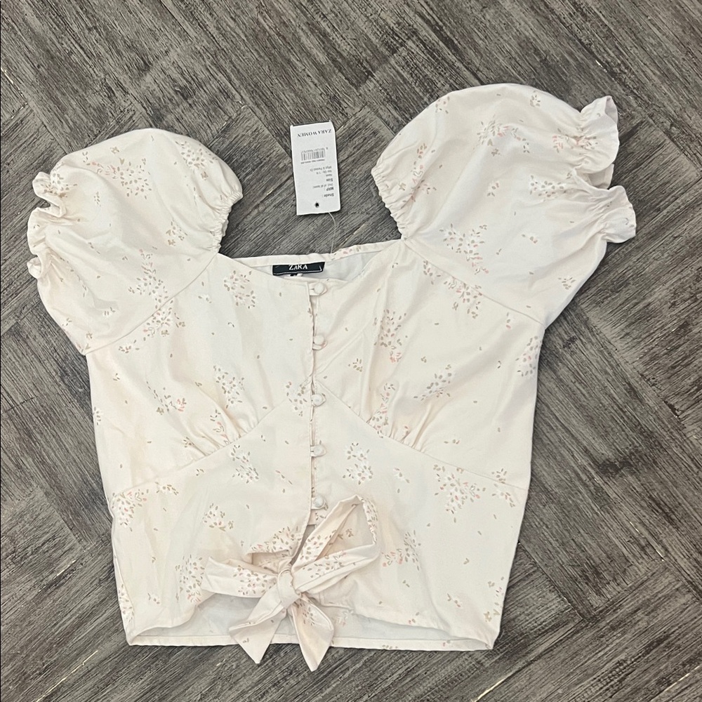 Zara Cream Puff Sleeve Blouse with Bow
